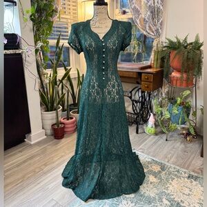 Vintage 80s/90s teal lace maxi dress